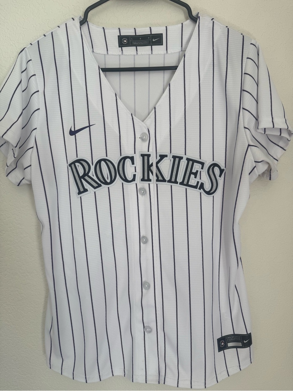 Nike Colorado Rockies White Pinstripe Jersey MLB Button Front Jersey Size Large